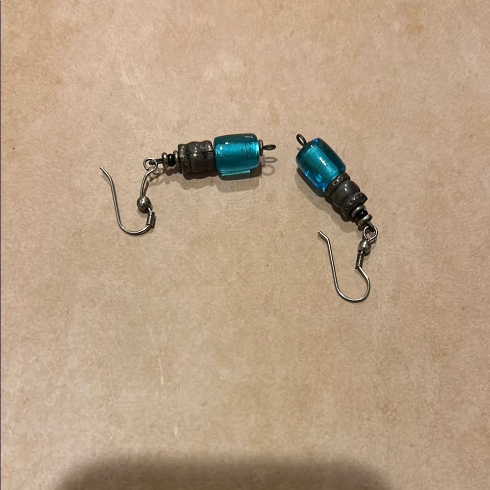 Handcrafted Blue and Gray Beaded Earrings